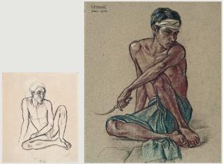 Rudolf Bonnet - Balinese Field Worker (Recto); Sketch of a Seated Nude (Verso)