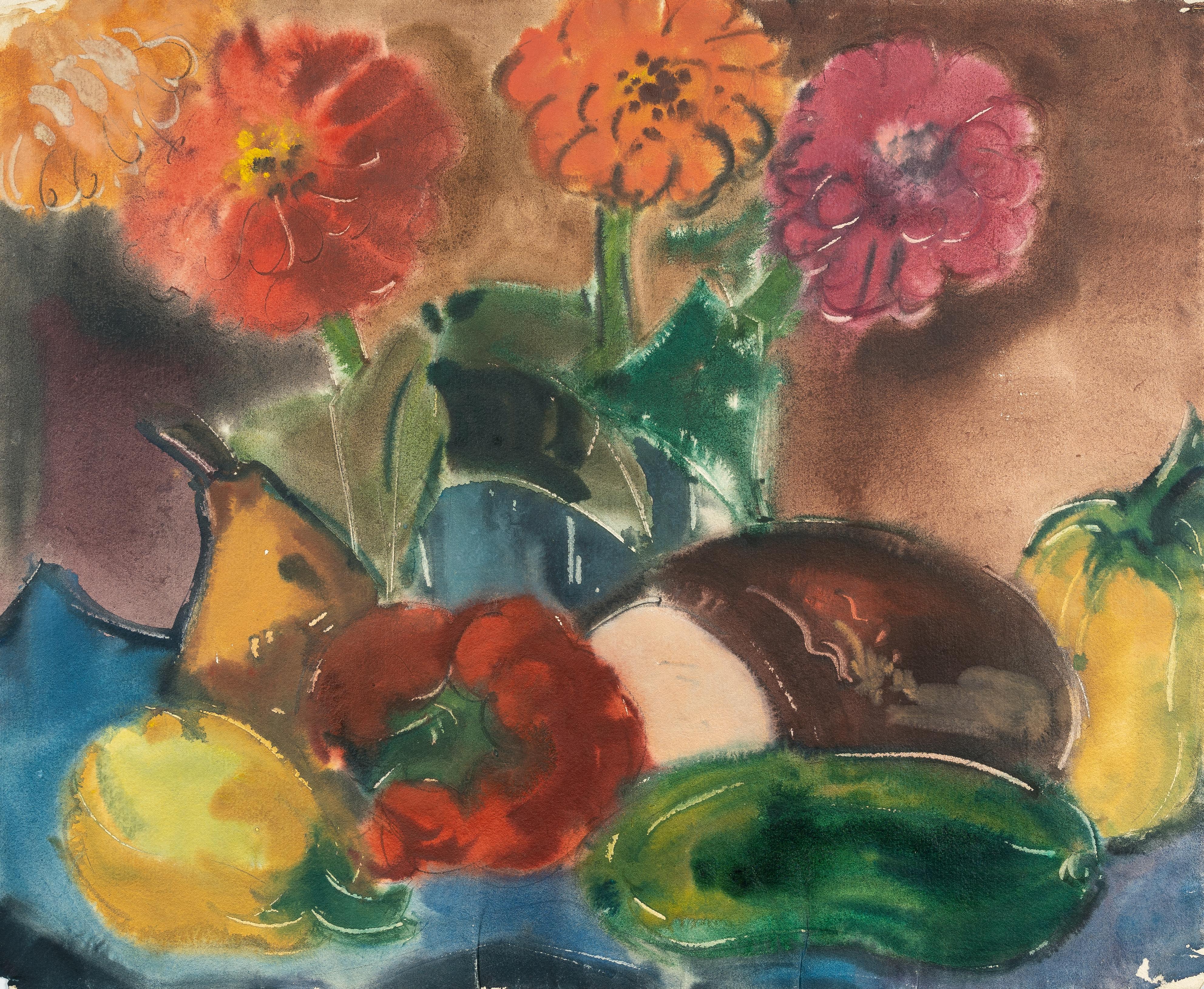 Rudolf Bredow - Blumen mit Früchten und Brotlaib