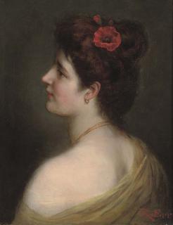 Rudolf Epp - Portrait of a lady, bust-length, with a poppy in her hair
