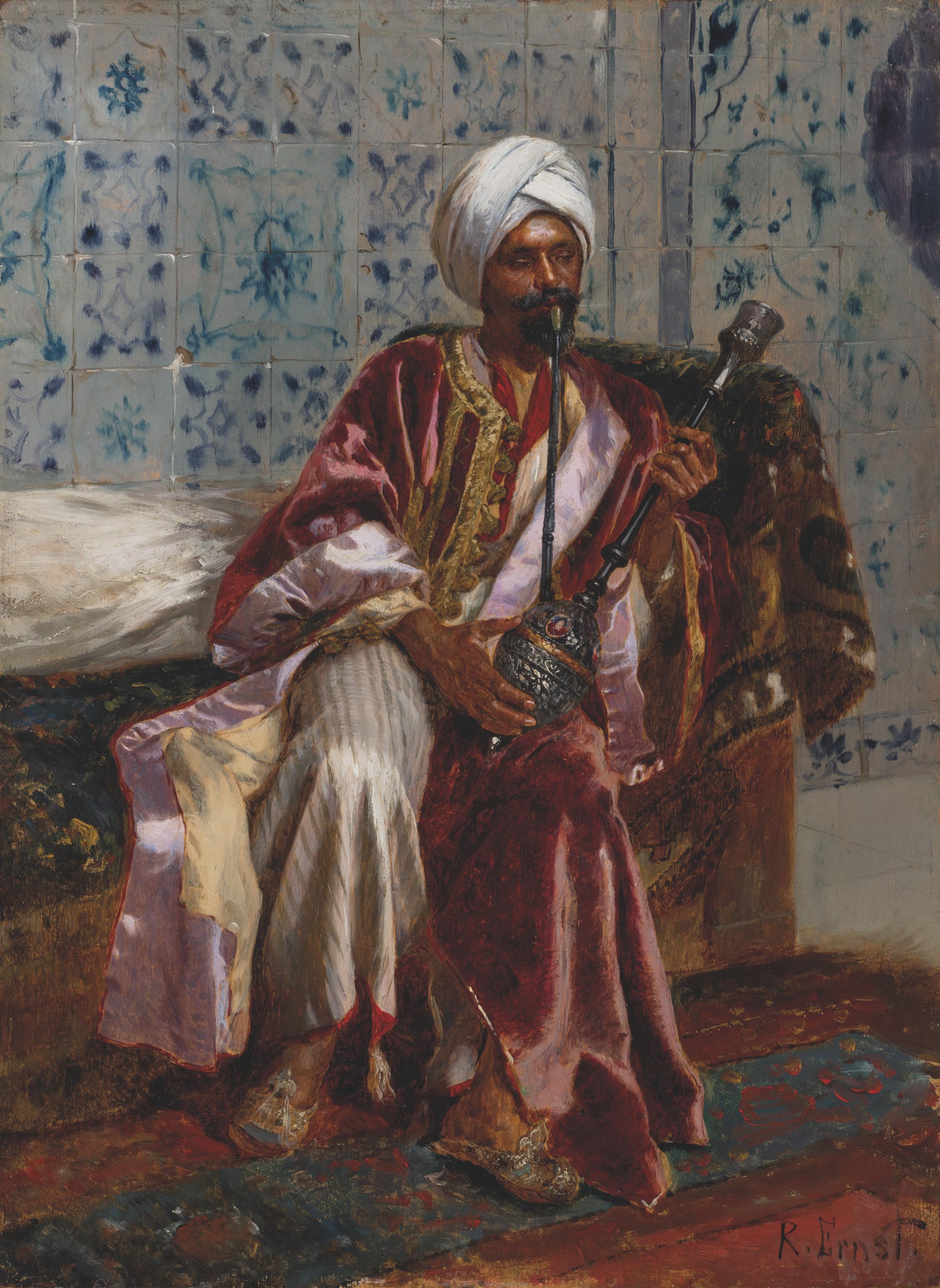 Rudolf Ernst - Arab smoking a nargilah