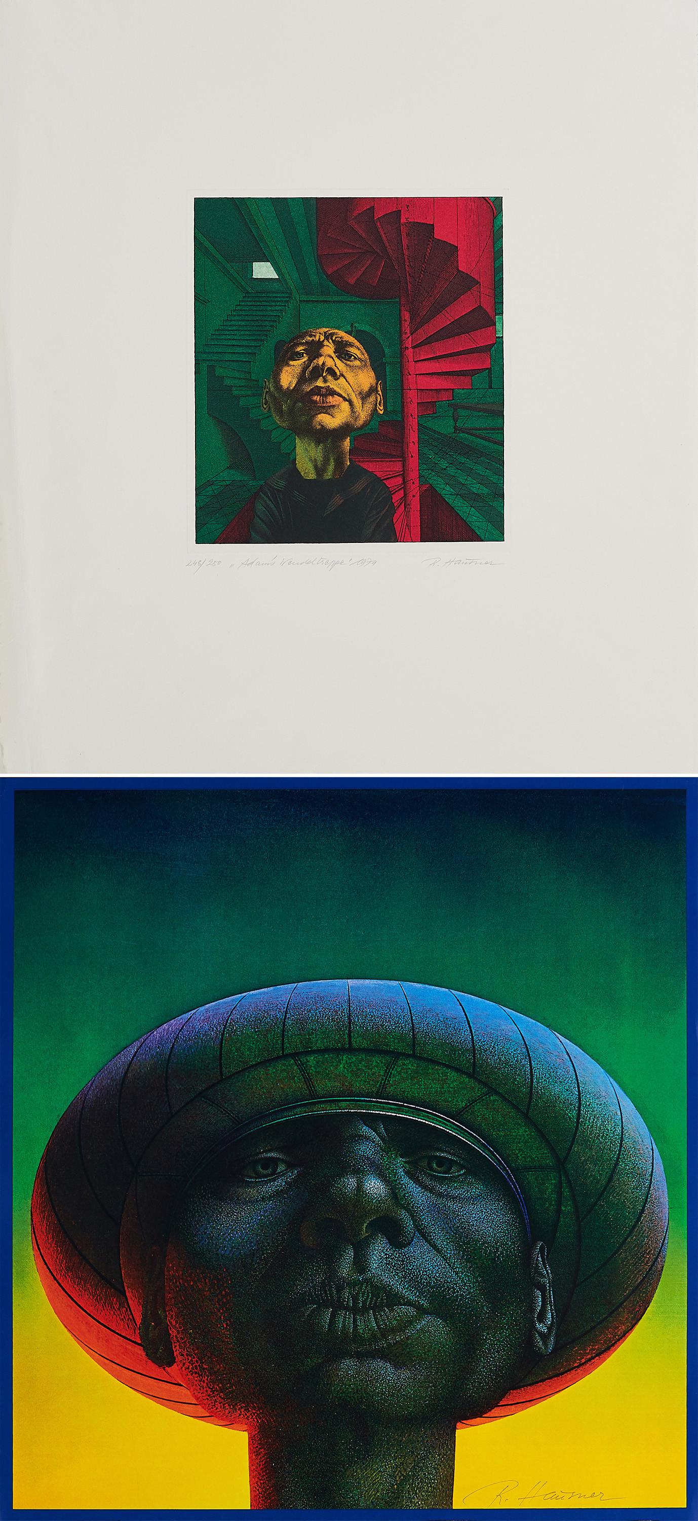 Rudolf Hausner - Konvolut von 4 Druckgrafiken. Adams Lebensbaum / Adams Wendeltreppe / Adam-Plakat.
