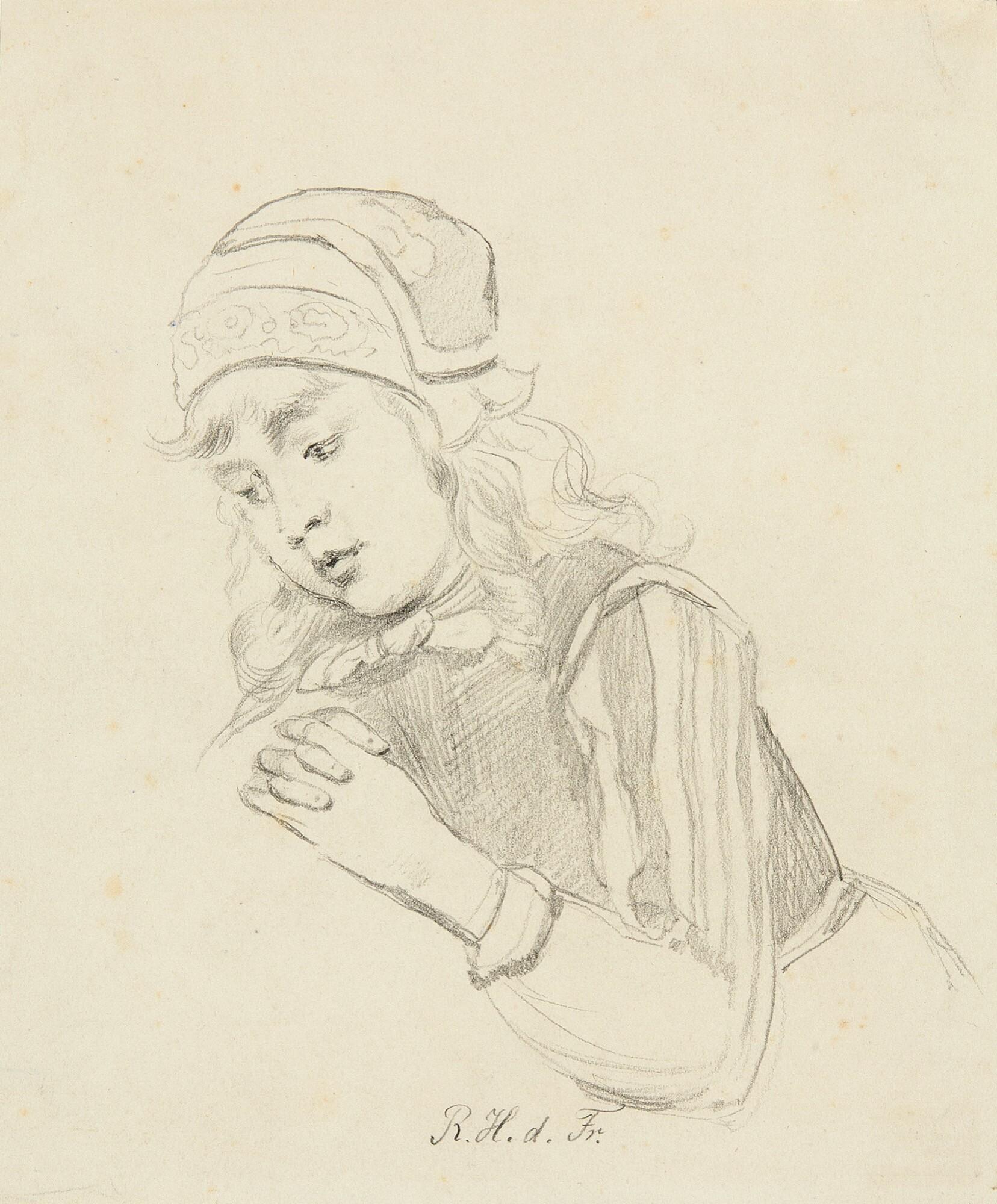 Rudolf Hirth Du Frênes - Studie eines Mädchens in Tracht mit gefalteten Händen.