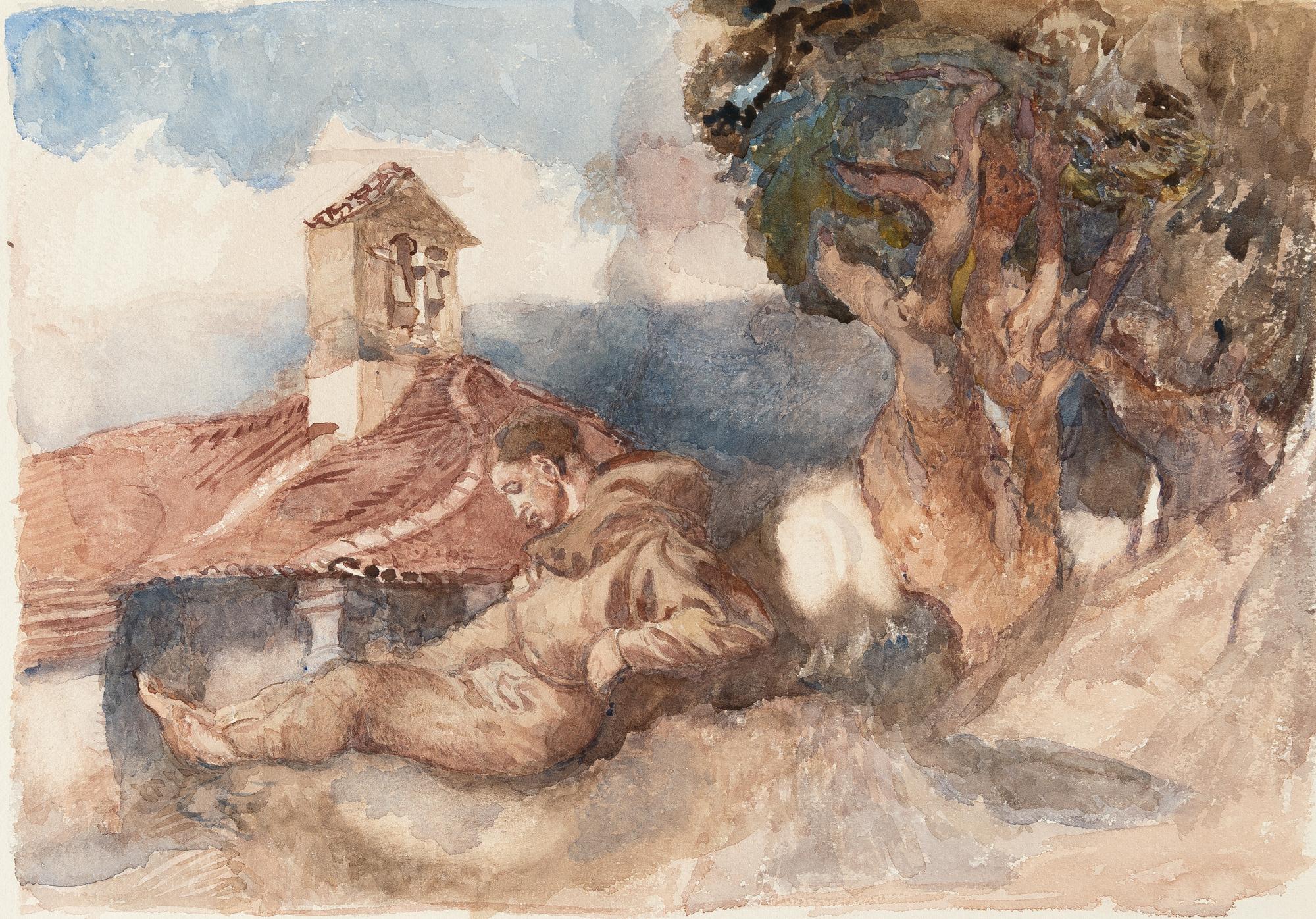 Rudolf Jettmar - Italienisches Kloster mit ruhendem Mönch