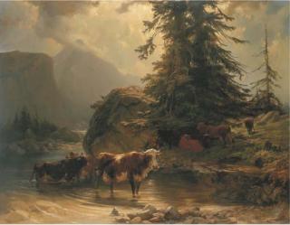 Rudolf Koller - Kühe Im Bergsee, 1851
