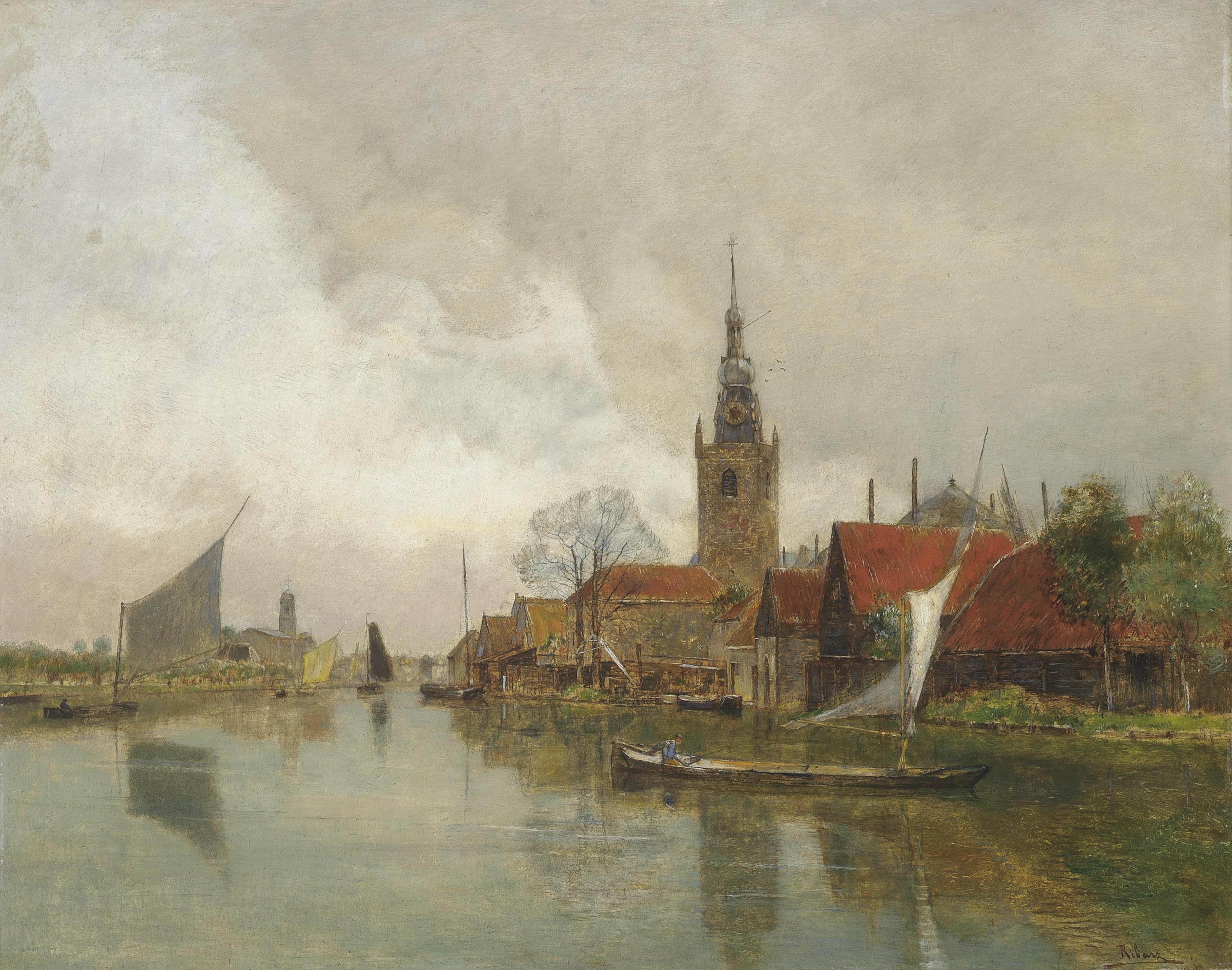 Rudolf Ribarz - Vessels on the Schie in Overschie, in the municipality of Rotterdam