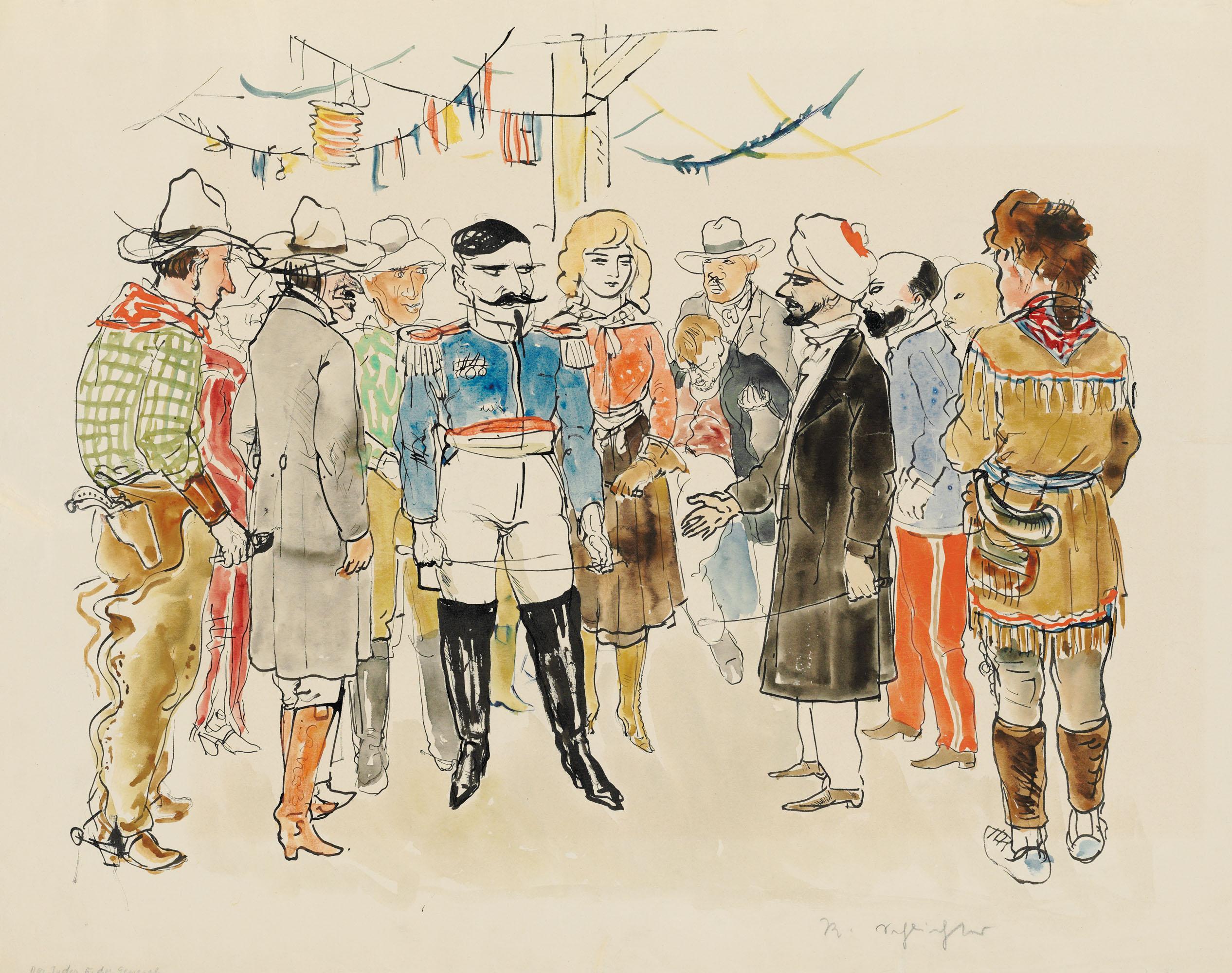 Rudolf Schlichter - Der Inder Und Der General (Recto); Figuren (Verso)