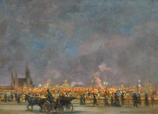 Rudolf Schramm-Zittau - München. Blick über die Lichter des Oktoberfests.