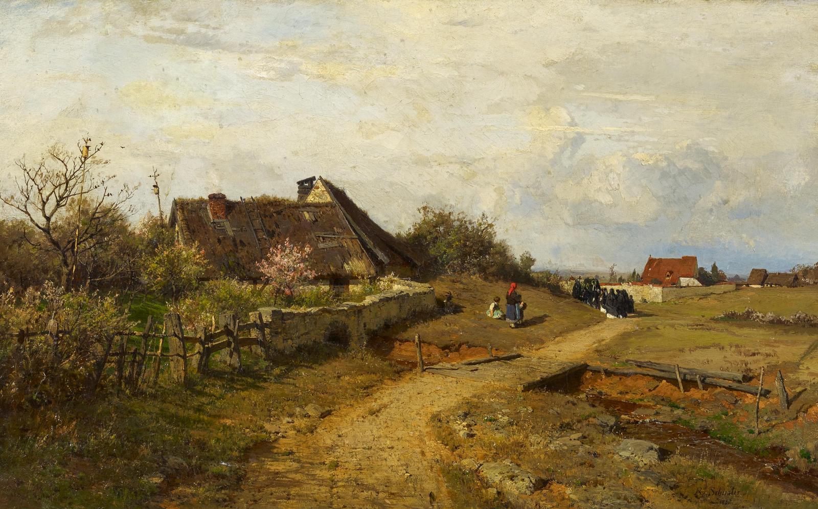 Rudolf Schuster - Trauerprozession am Dorfrand