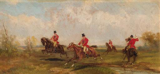 Rudolf Stone - The fox-hunt; Hunters crossing a brook