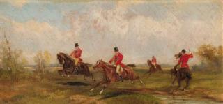 Rudolf Stone - The fox-hunt; Hunters crossing a brook