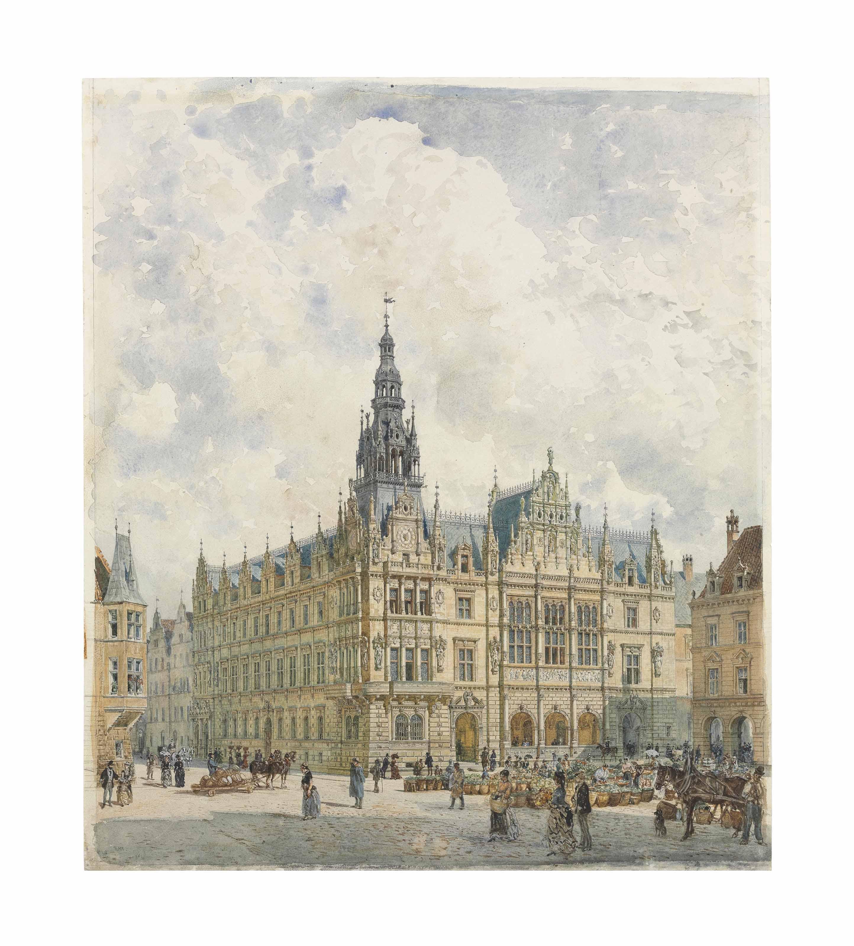 Rudolf Von Alt - A Flower And Vegetable Market