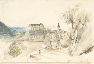 Rudolf von Alt - Grein an der Donau mit Schloss Greinburg