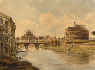 Rudolf von Alt - The Ponte Sant\'Angelo and the Castel Sant\'Angelo with St Peter\'s in the background