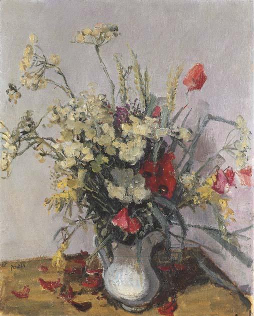 Rudolf Zender - Blumenstilleben mit Mohn und Kerbel