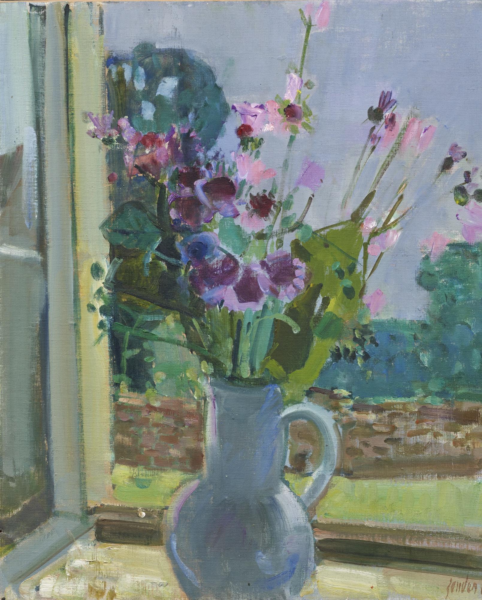 Rudolf Zender - Blumenstrauss In Vase Vor Offenem Fenster, 1962