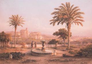 Rudolph Muller - Franciscan monks on a terrace, Assisi beyond