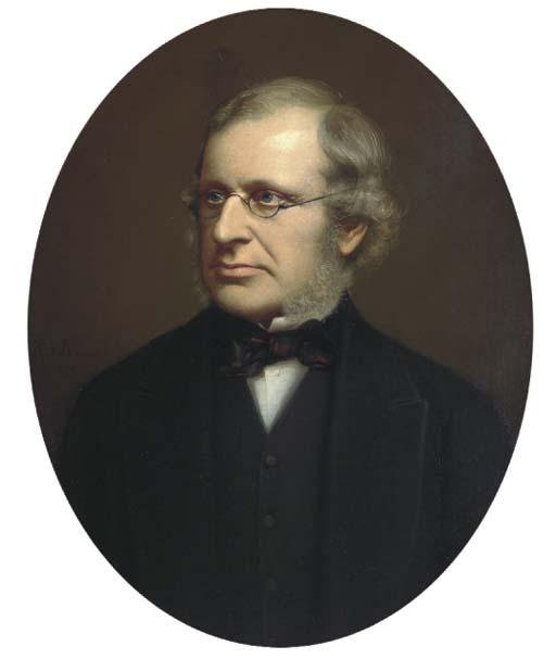 Rudolph W.A. Lehmann - Portrait of a gentleman, quarter-length, in a black jacket and red bow-tie