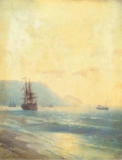 Rufin Gavrilovich Sudkovskii - Russian Ship Anchored In A Crimean Bay