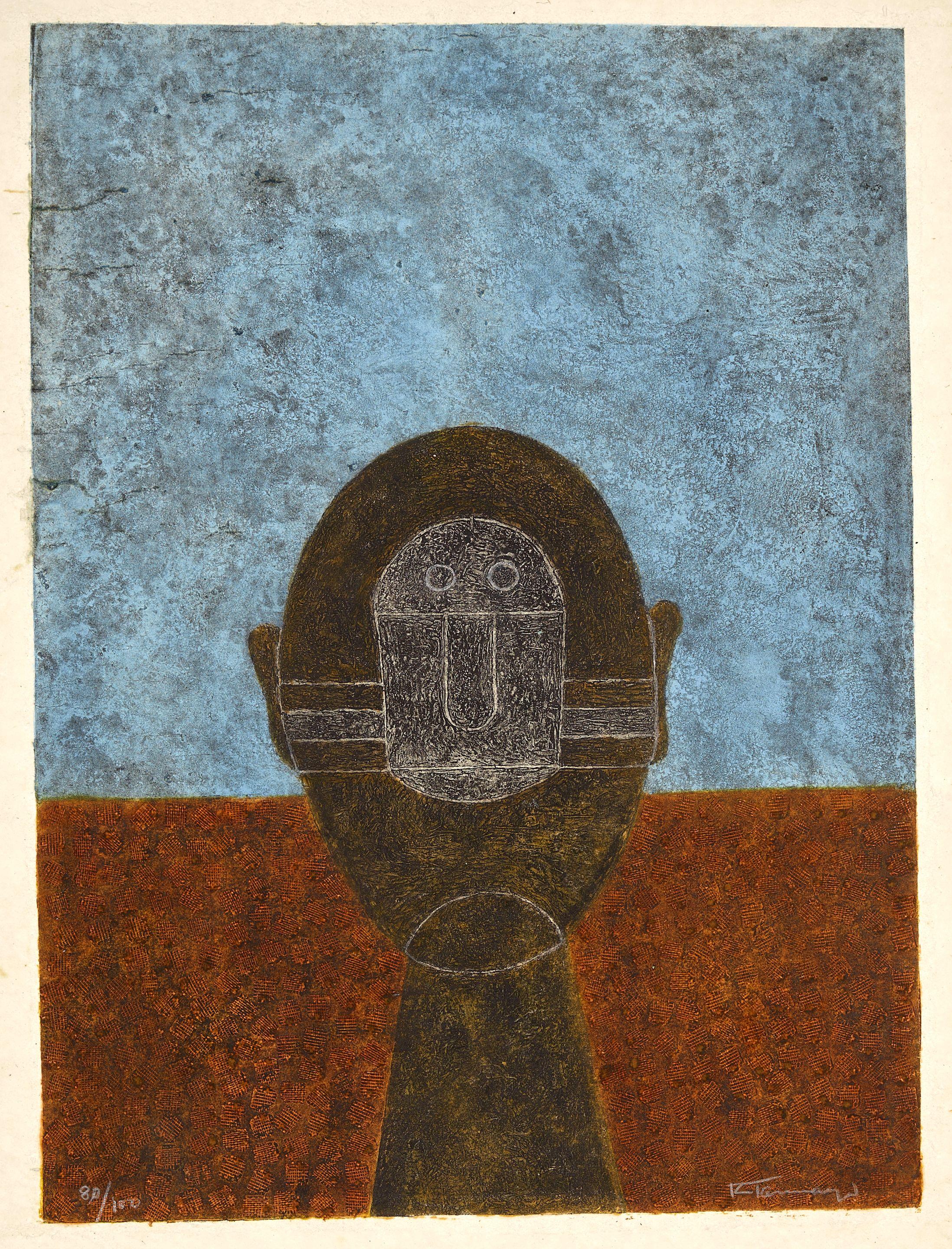 Rufino Tamayo - Cabeza sobre fondo azul