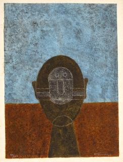 Rufino Tamayo - Cabeza sobre fondo azul