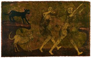 Rufino Tamayo - Dos personajes atacados por perros