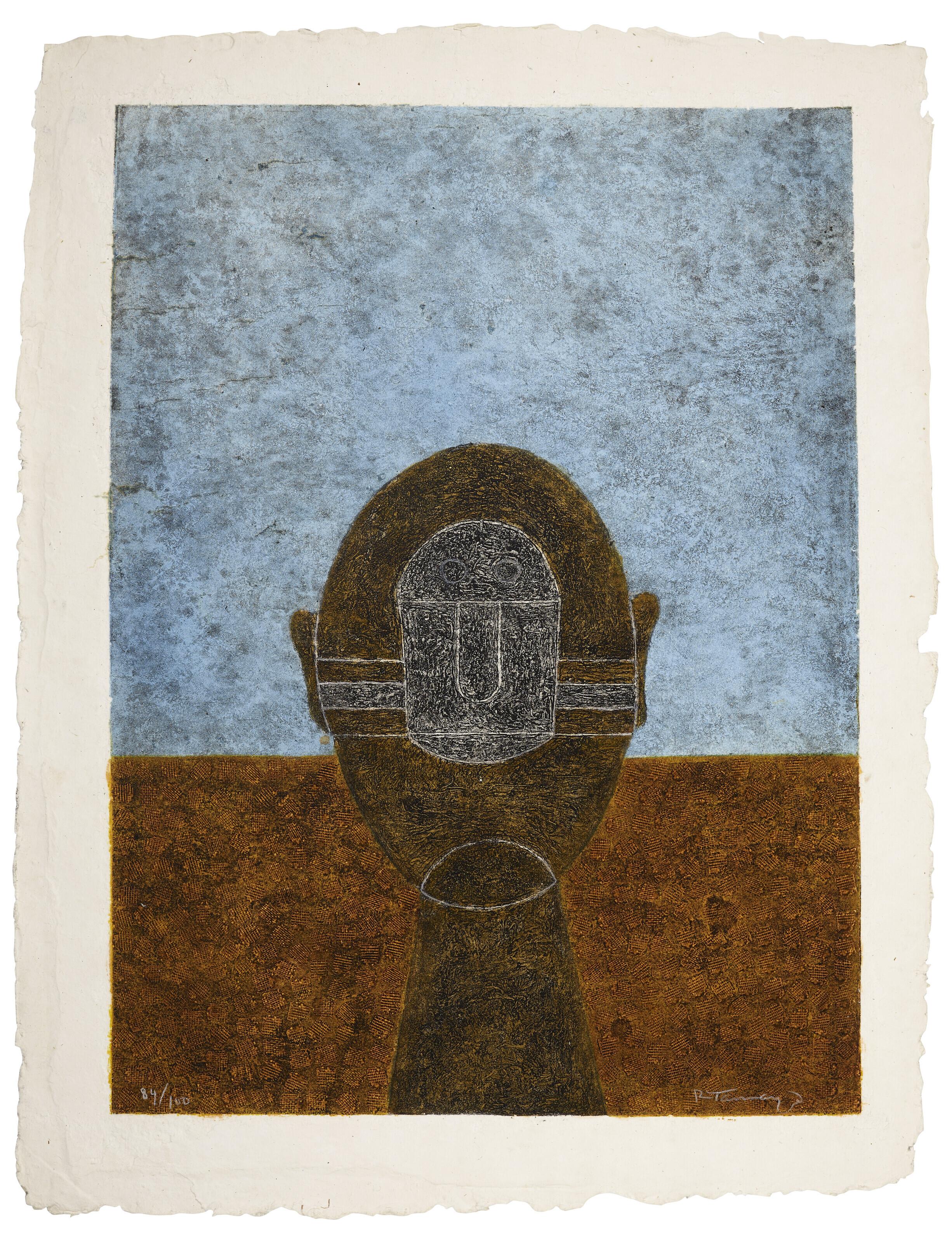 Rufino Tamayo - Head on Blue Background