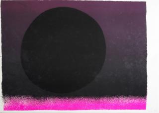 Rupprecht Geiger - Dunkles Rund in schwarz-rotem Feld / schwarz - schwarzrot - leuchtrot.