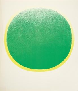 Rupprecht Geiger - Grüner Kreis mit gelbem Kranz auf weiß