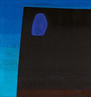 Rupprecht Geiger - Schwarze Form vor Blau.