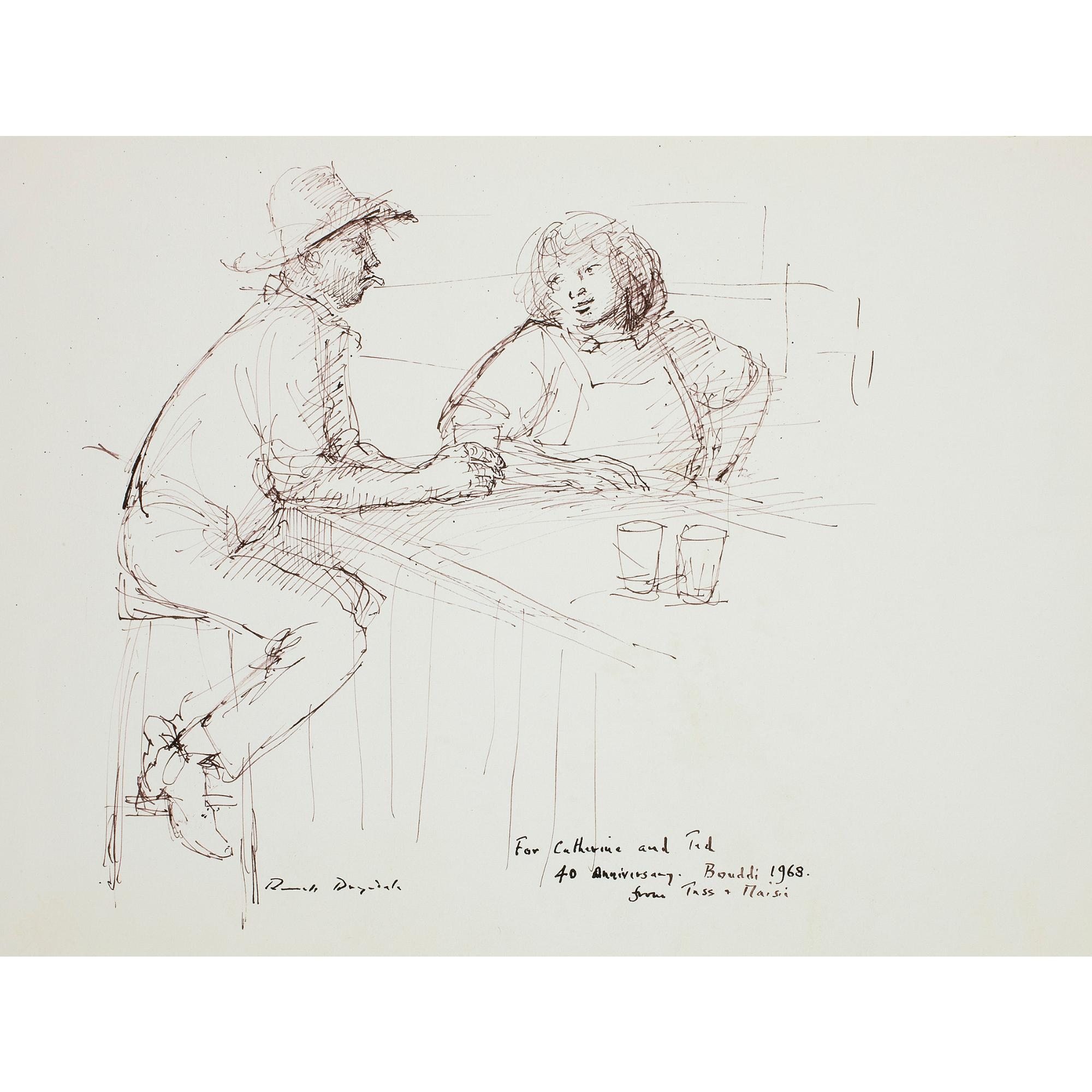 Russell Drysdale - Australian stockman And Barmaid With Stockman At The Bar On The Reverse