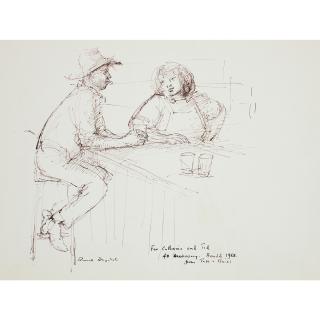 Russell Drysdale - Australian stockman And Barmaid With Stockman At The Bar On The Reverse