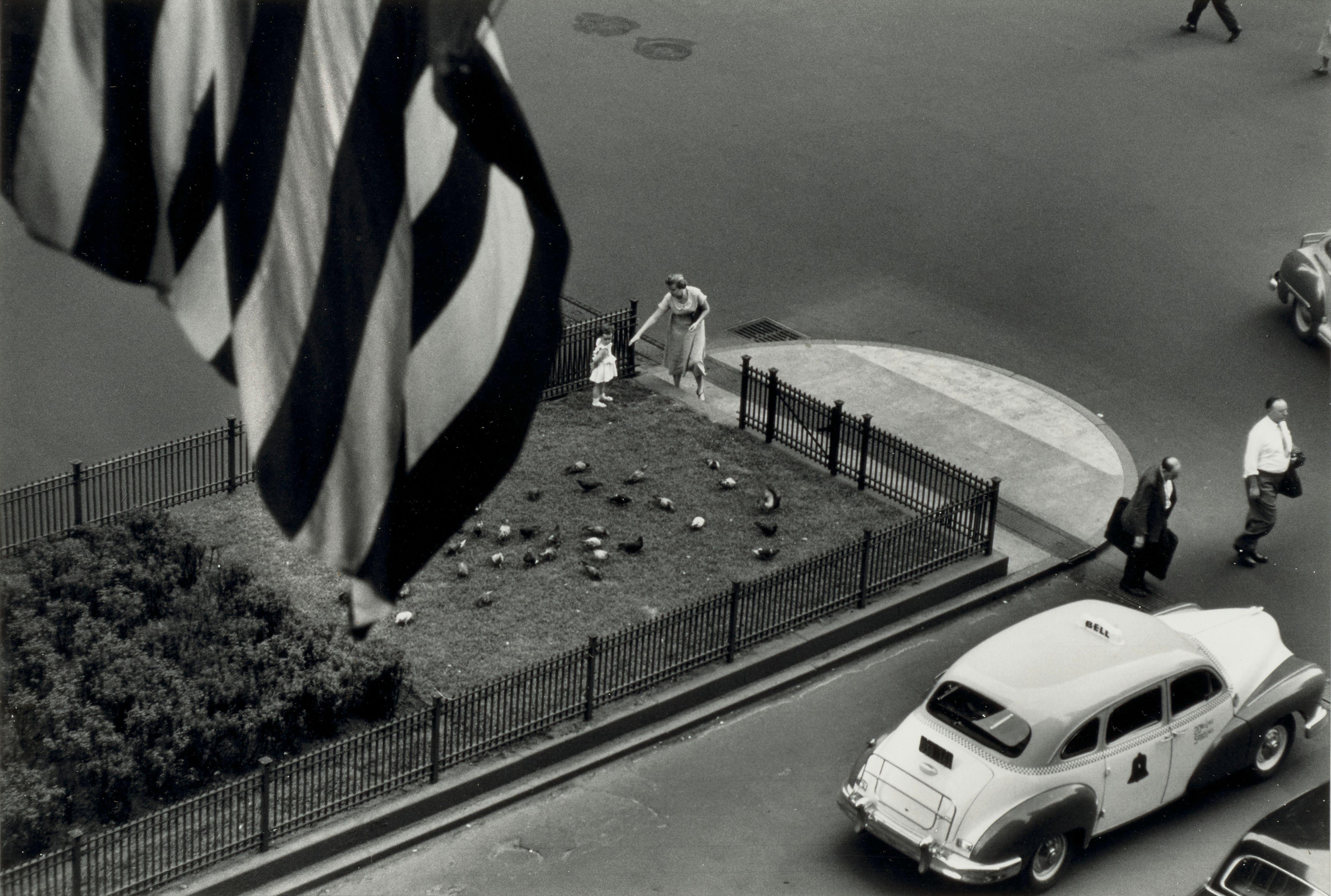 Ruth Orkin - \'Pigeons on Park Ave., from the Waldorf Astoria Hotel\'