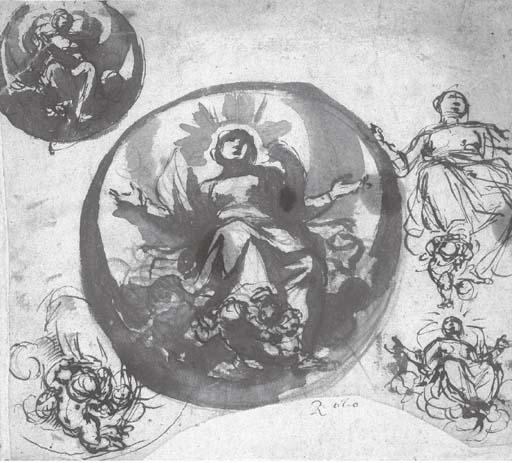 Rutilio Manetti - Assomption de la Vierge, et trois études subsidiaires de la Vierge et d\'un putto
