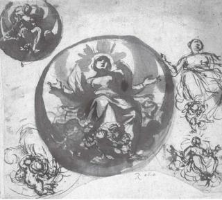 Rutilio Manetti - Assomption de la Vierge, et trois études subsidiaires de la Vierge et d\'un putto