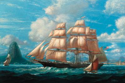 S. Francis Smitheman - The American clipper Electric passing the Bay of Guanabara, Rio de Janeiro, with the Sugar Loaf Mountain off her starboard bow, 1854