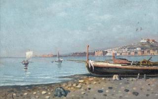 S. Maresca - Fishing boats in the Bay of Naples; and Fishing in the Bay of Naples with Vesuvius beyond