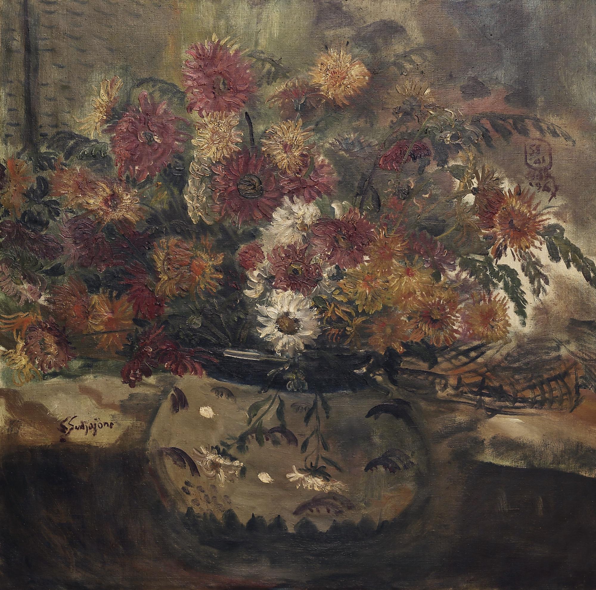 S. Sudjojono - Aneka Bunga Aster Di Pot Keramik (Various Daisies In A Ceramic Pot)