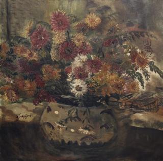 S. Sudjojono - Aneka Bunga Aster Di Pot Keramik (Various Daisies In A Ceramic Pot)