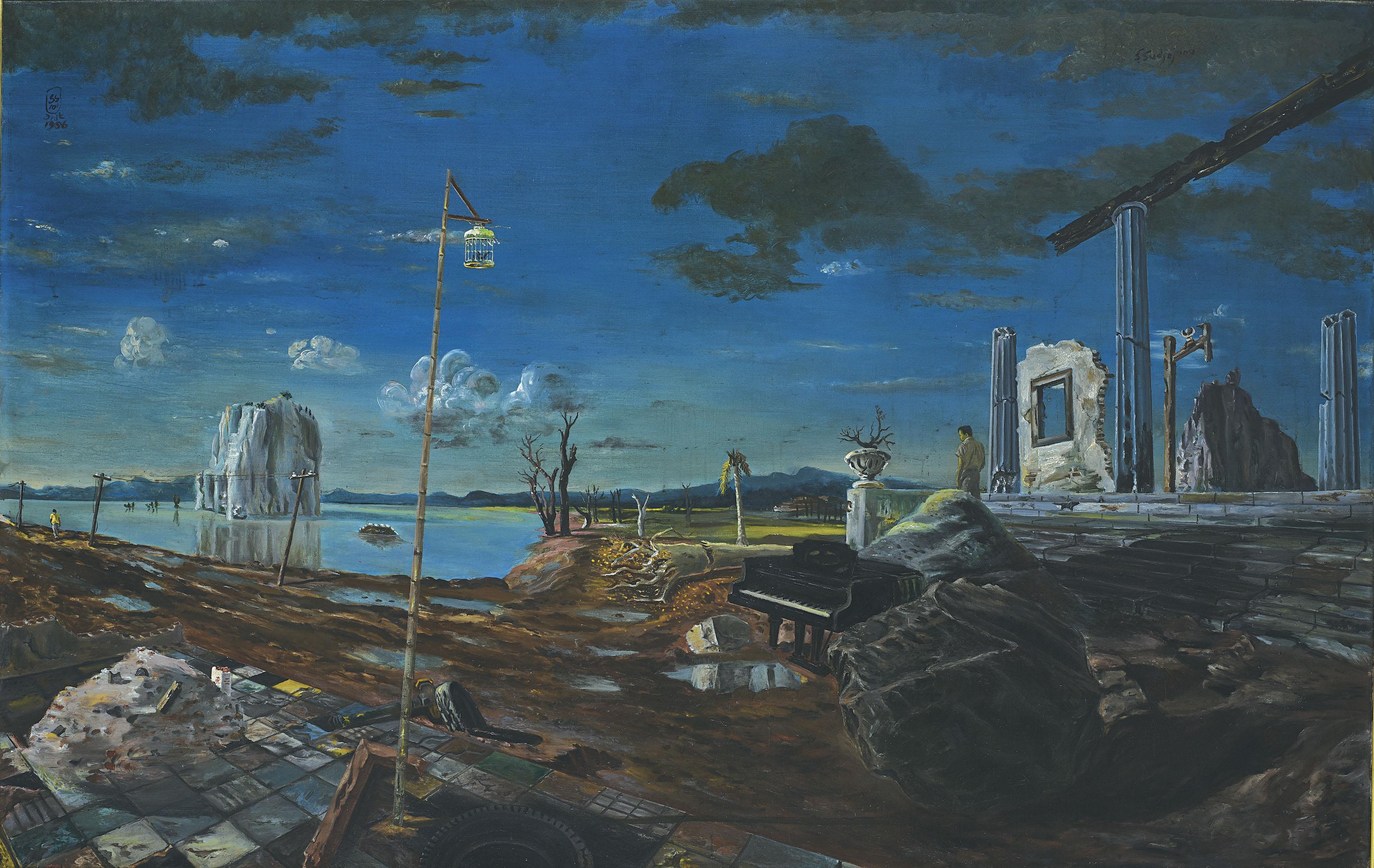S. Sudjojono - The Ruins and the Piano