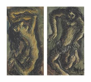Sadequain - Untitled (Adam; Eve)