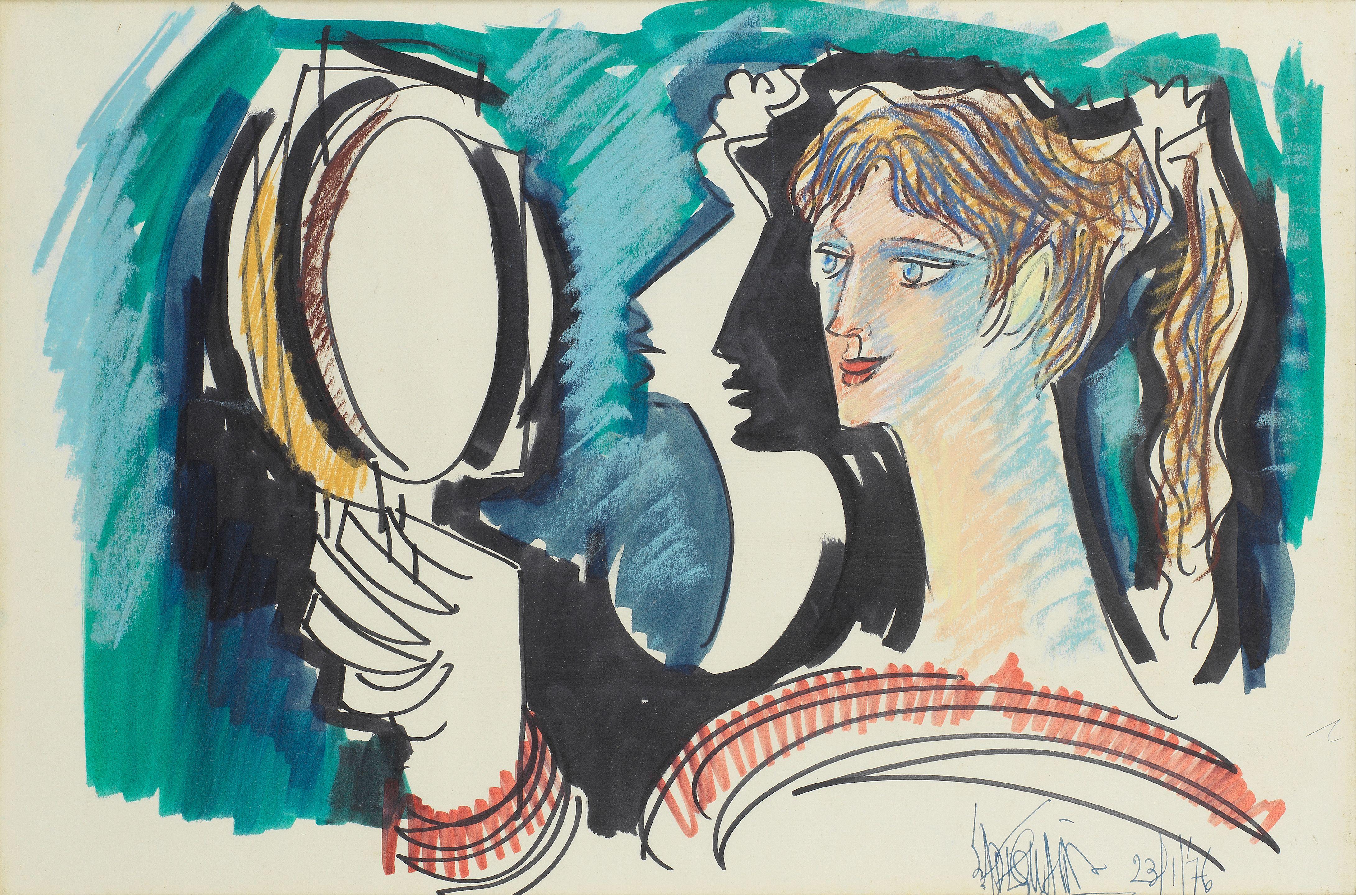 Sadequain - Untitled (Woman with mirror)