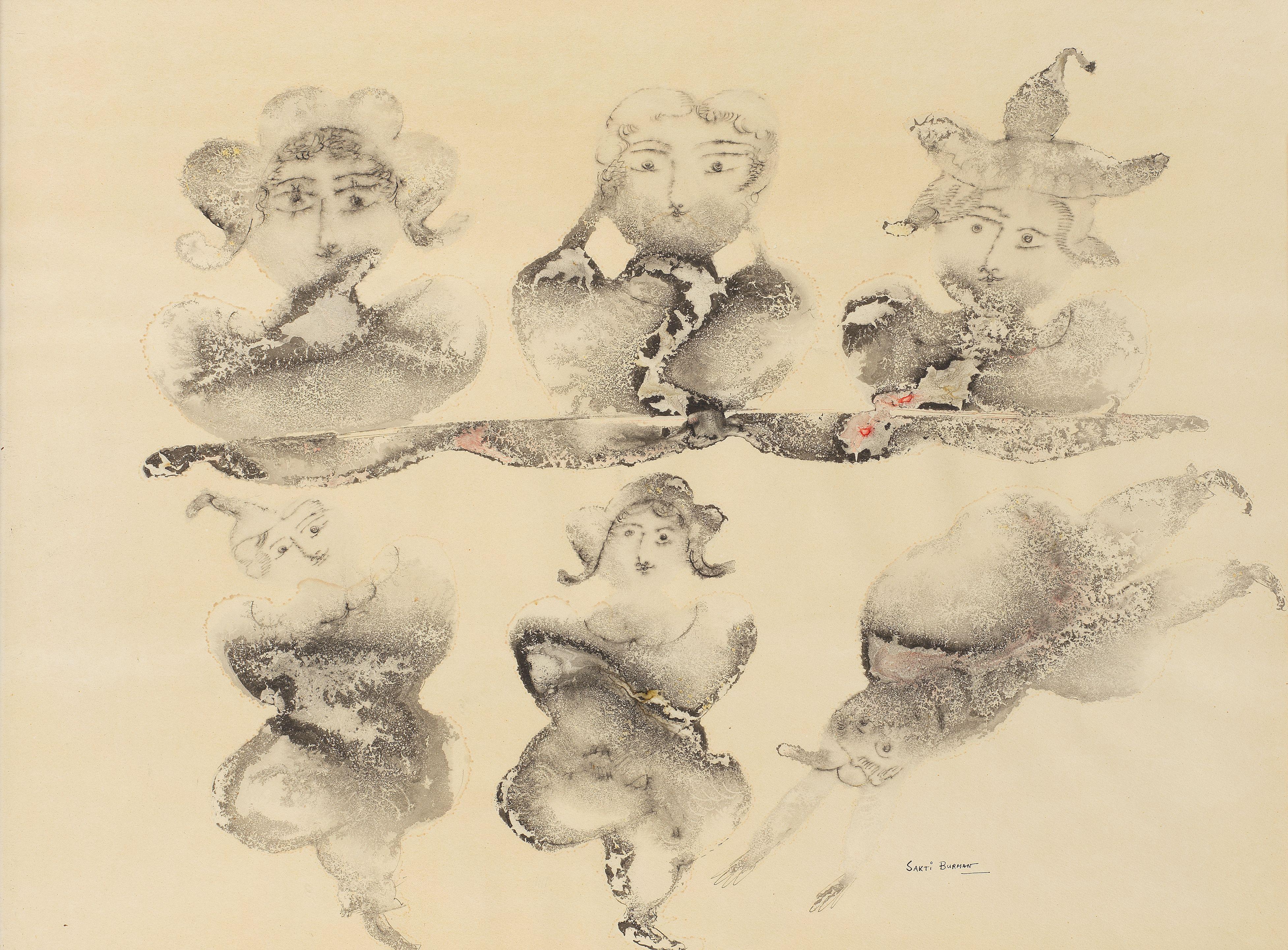 Sakti Burman - Untitled (Six Dancing Figures)