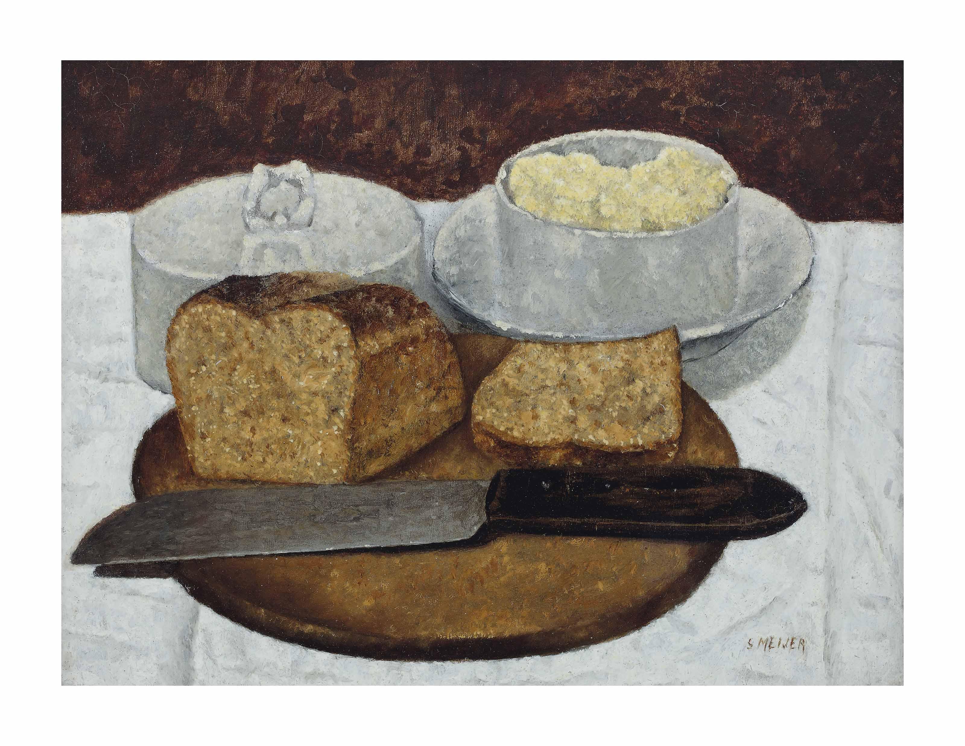 Sal Meijer - A still life with bread, butter and a knife
