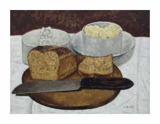 Sal Meijer - A still life with bread, butter and a knife