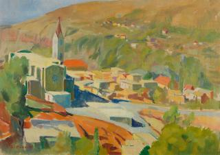 Saliba Douaihy - View of Kfarsghab, Qadisha Valley