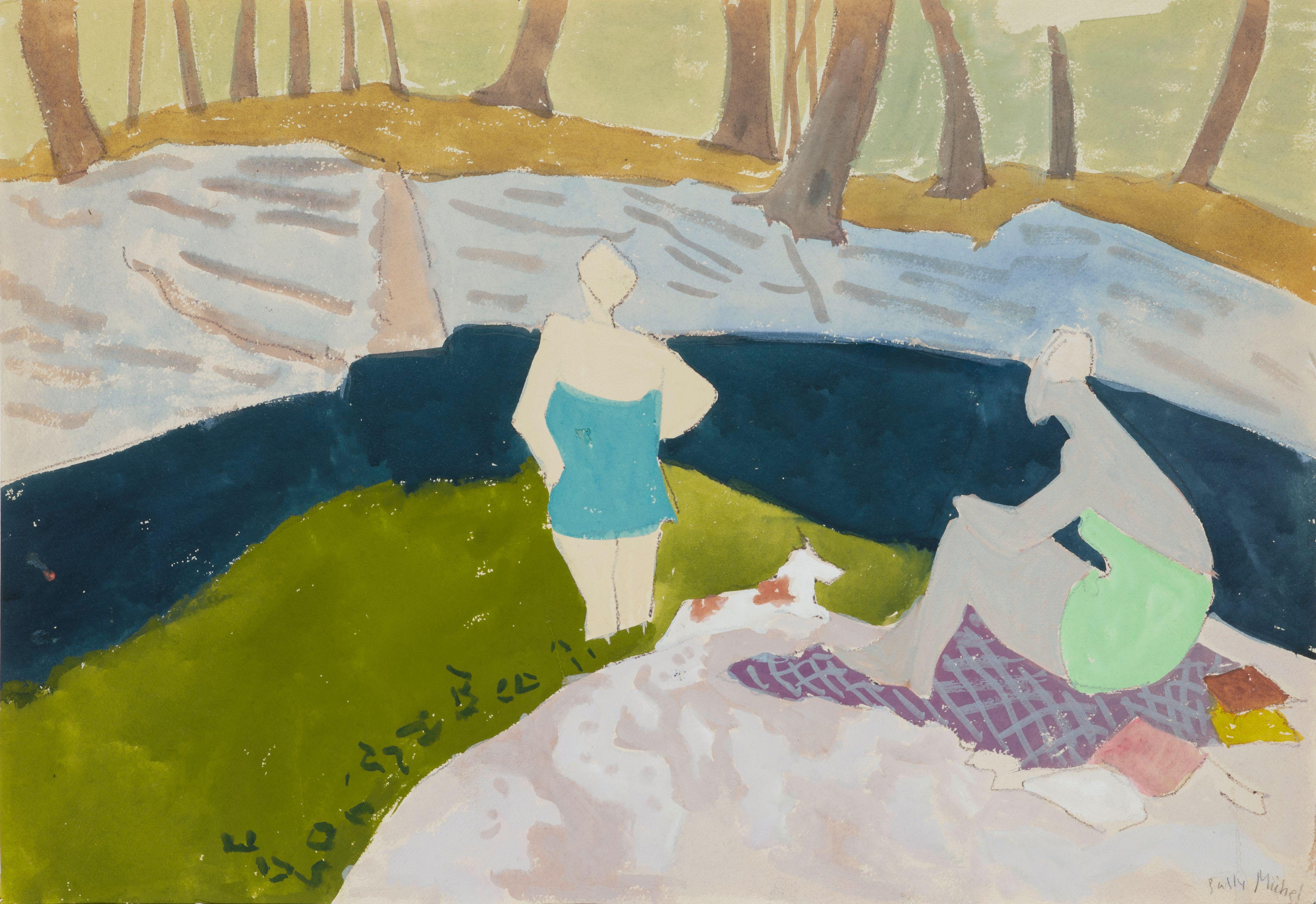 Sally Michel Avery - Bathers and Seated Nude: A Double-Sided Work