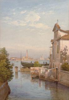 Salomon Corrodi - A Venetian backwater, San Giorgio Maggiore beyond