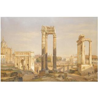 Salomon Corrodi - A View Of The Roman Forum, With Oxen And Carts In The Middle Ground