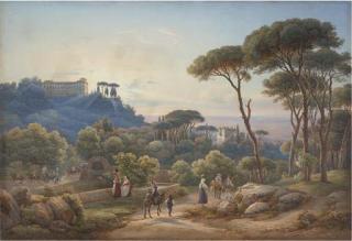 Salomon Corrodi - View of Frascati With The Villa Aldobrandini, With A Distant Prospect of Rome