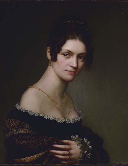 Salomon Guillaume Counis - Portrait of A Lady Wearing A Flowered Shawl